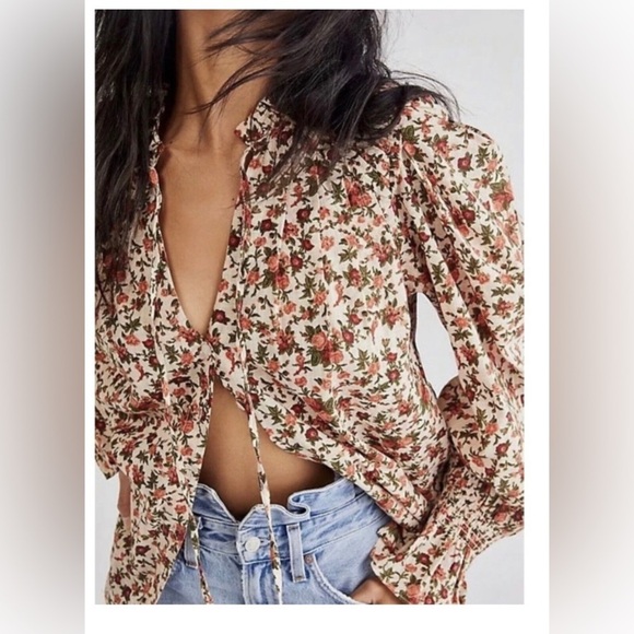 Free People Tops - NWOT Free People|| Meant To Be Floral Blouse Top Size Small, Valentines